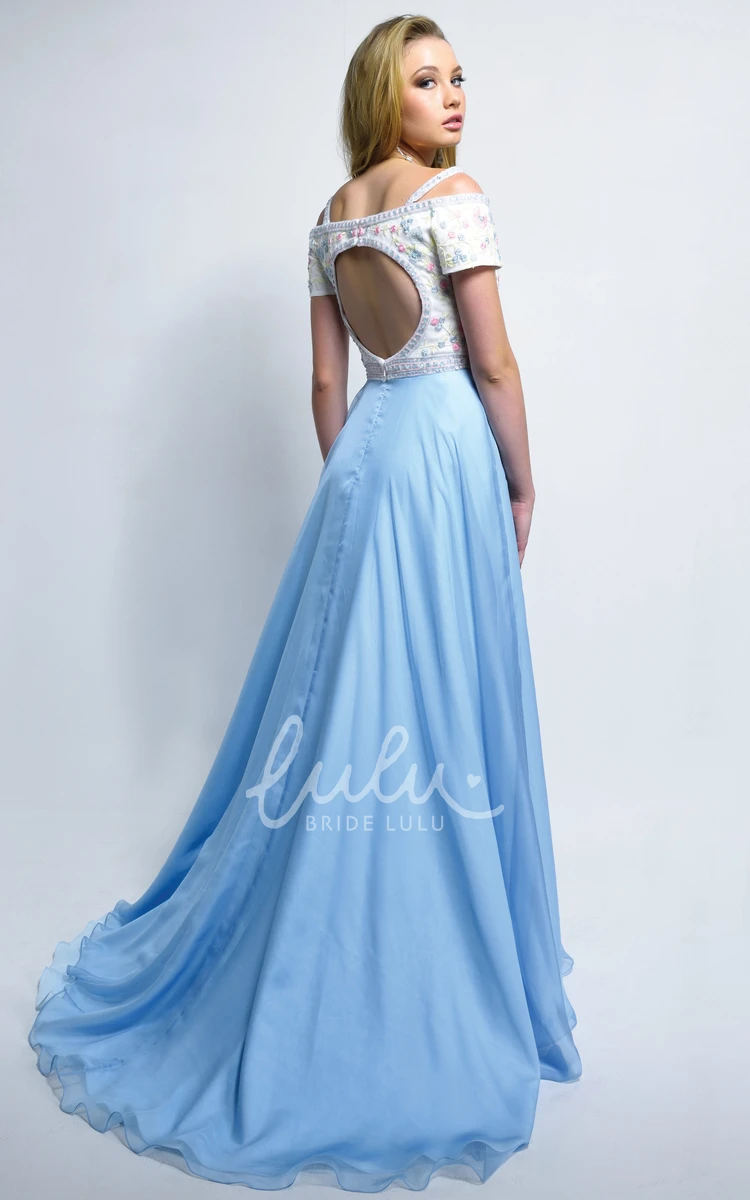 Floor-Length A-Line Dress with Keyhole Beading and Embroidery