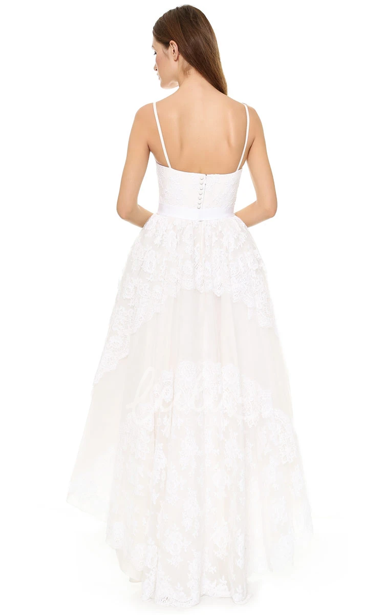 Lace Spaghetti A-line High-low Wedding Dress with Knee-length