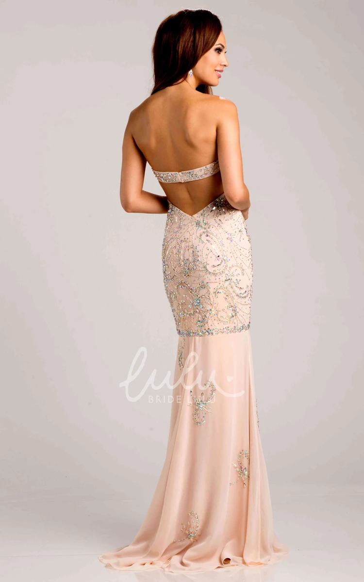 Sweetheart Chiffon Prom Dress with Crystal Detail and Side Slit Classy Prom Dress