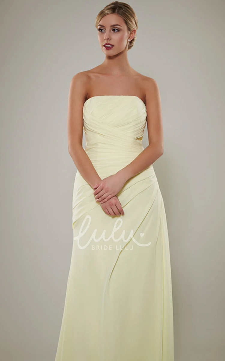 Strapless Ruched Chiffon Bridesmaid Dress Simple and Elegant Dress for Bridesmaids