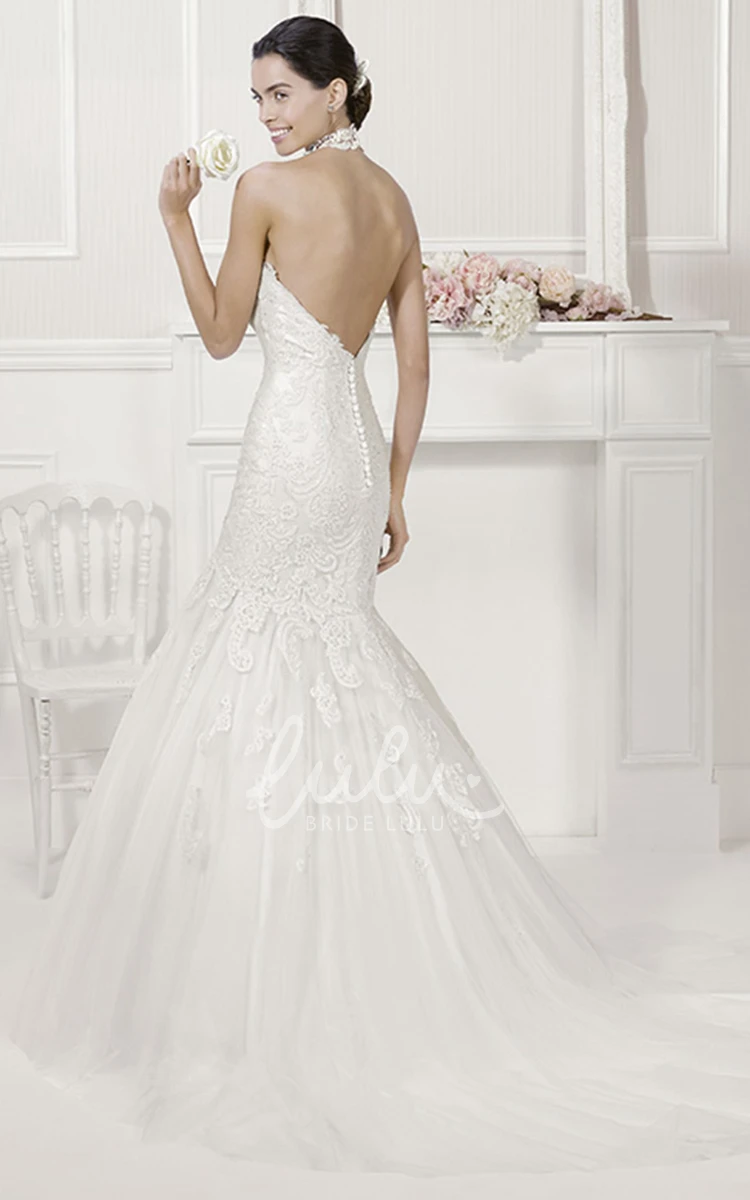 Halter Mermaid Bridal Gown with Lace and Tulle Skirt