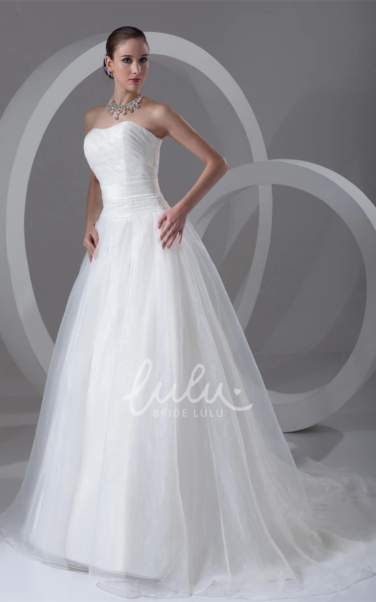 Maxi Strapless A-Line Ruched Wedding Dress with Sweep Train