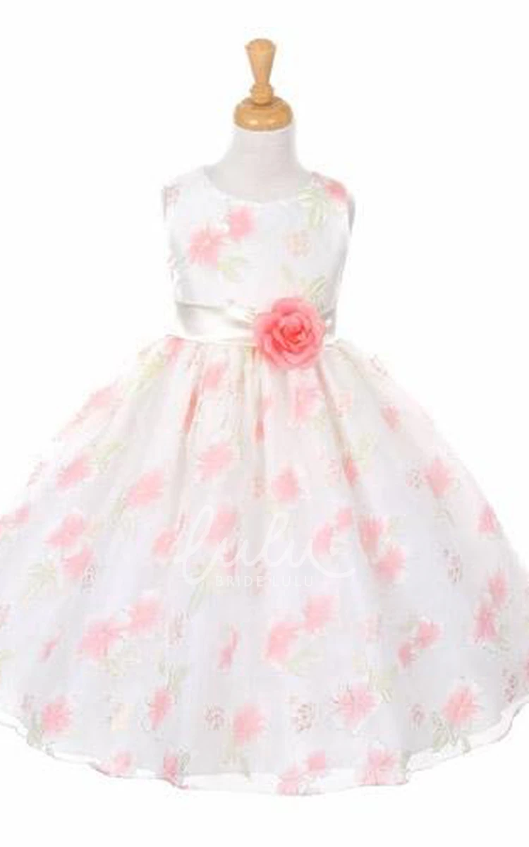 Tiered Organza and Satin Tea-Length Flower Girl Dress Unique Wedding Dress