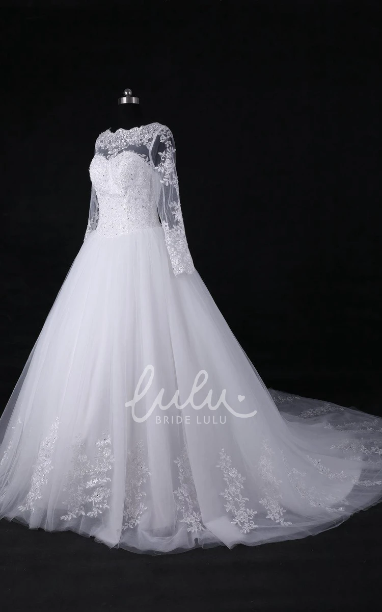 Cathedral Train Lace Satin Wedding Dress A-Line Ball Gown