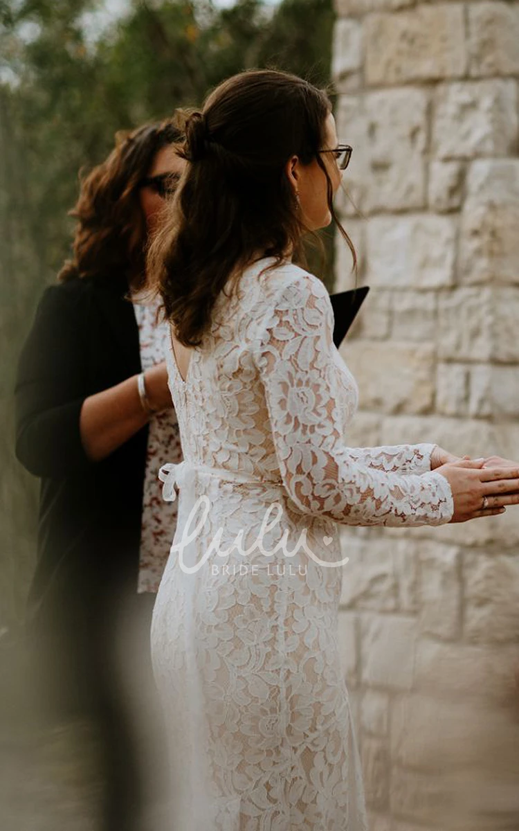 Sheath Lace Bateau Bridal Gown Adorable Long Sleeves With Illusion Back