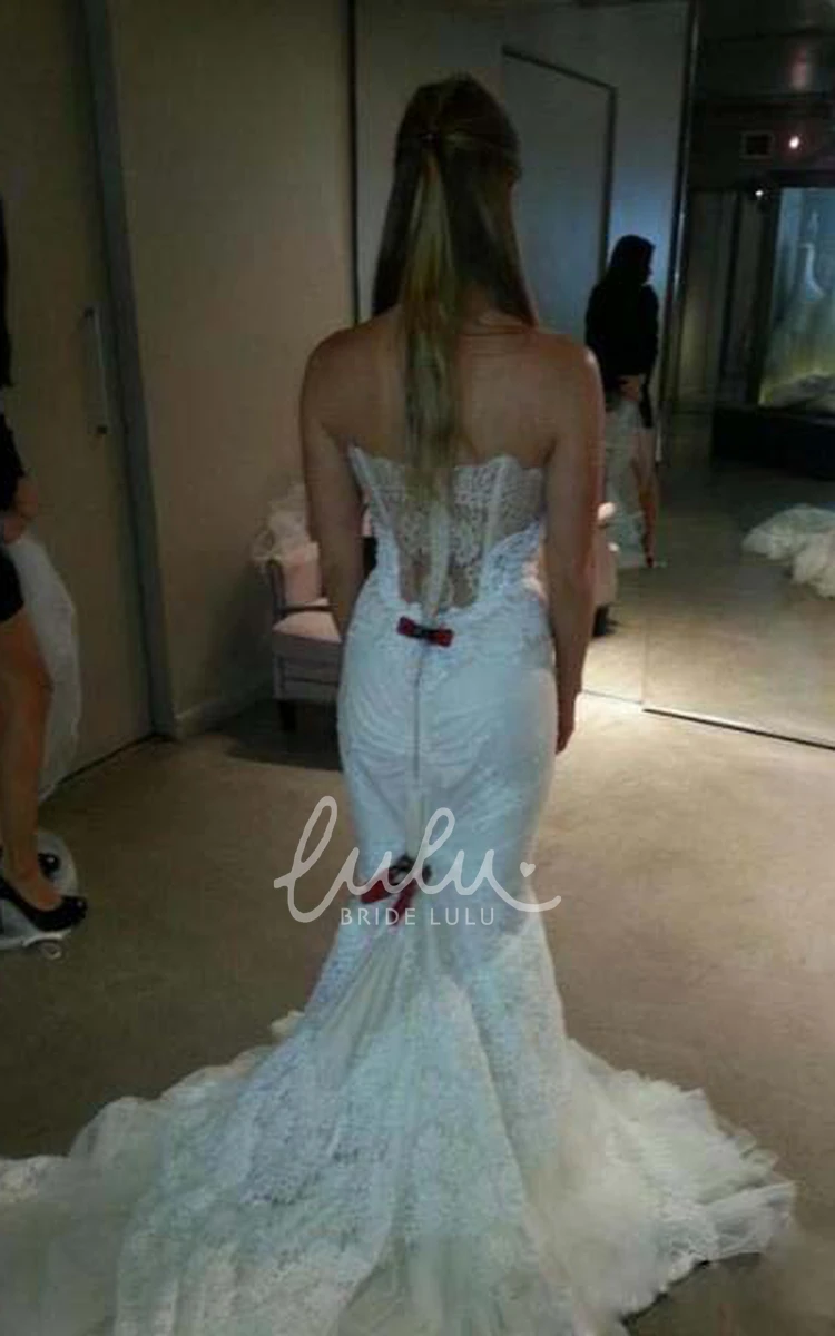 Lace Tulle Sweetheart Mermaid Trumpet Wedding Dress with Backless Zipper