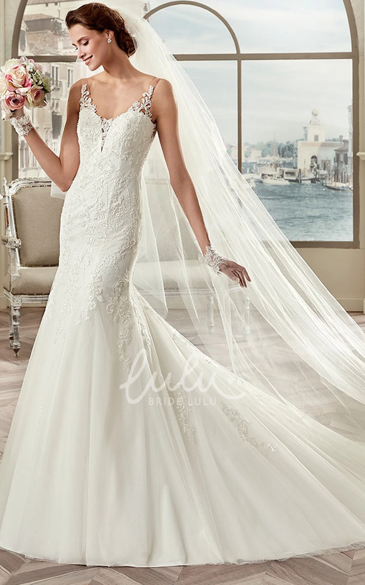 Court Train Sweetheart Mermaid Wedding Dress with Illusive Straps