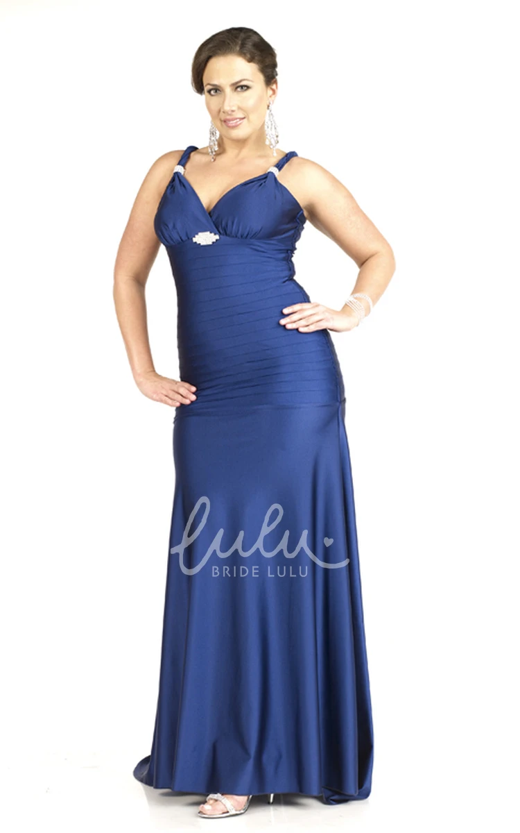 V-neck Sleeveless Satin Ruching Floor-length Bridesmaid Dress with Low-V Back