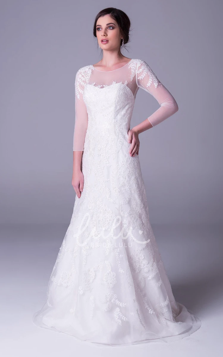 Lace Appliqued Scoop Neck Floor-Length Wedding Dress