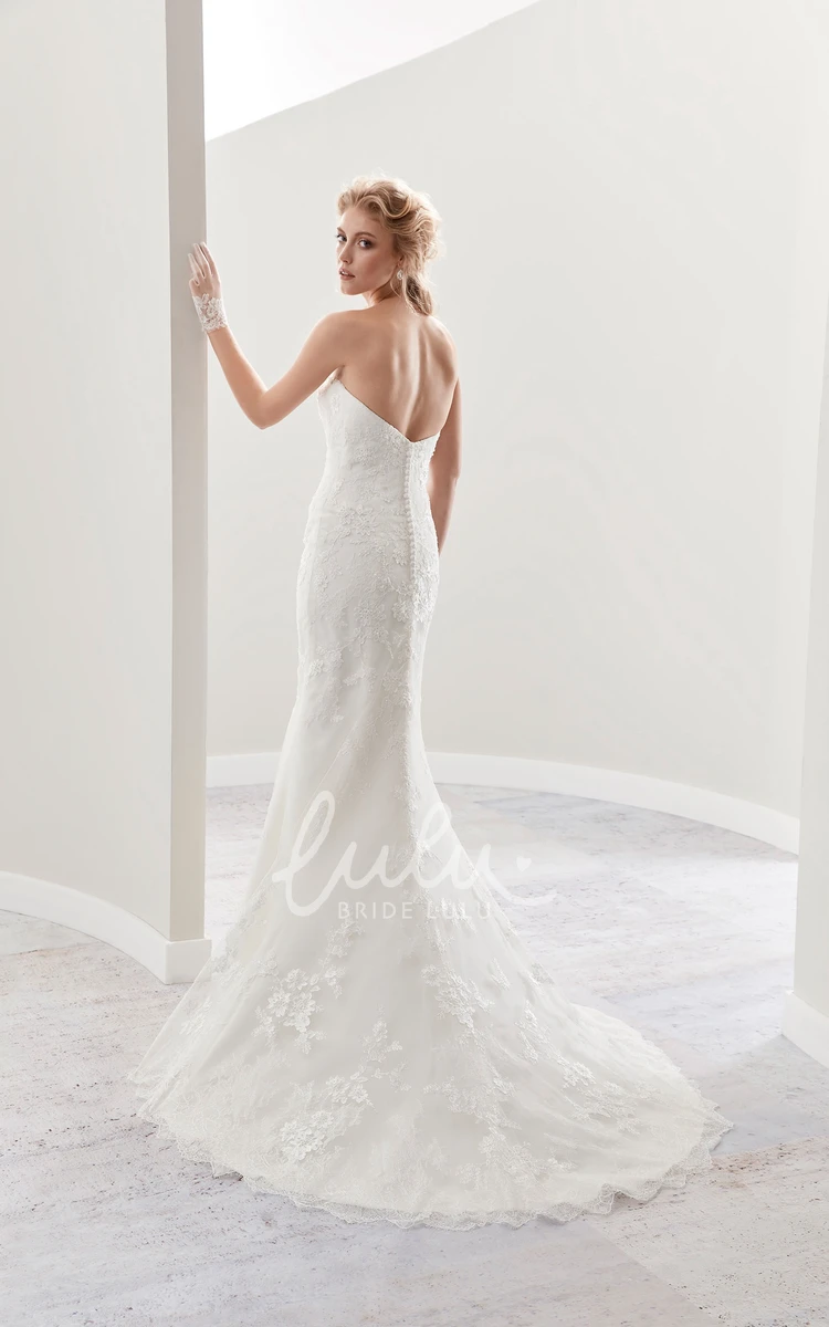 Sheath Mermaid Sweetheart Wedding Dress with Appliques and Open Back Classic Bridal Gown