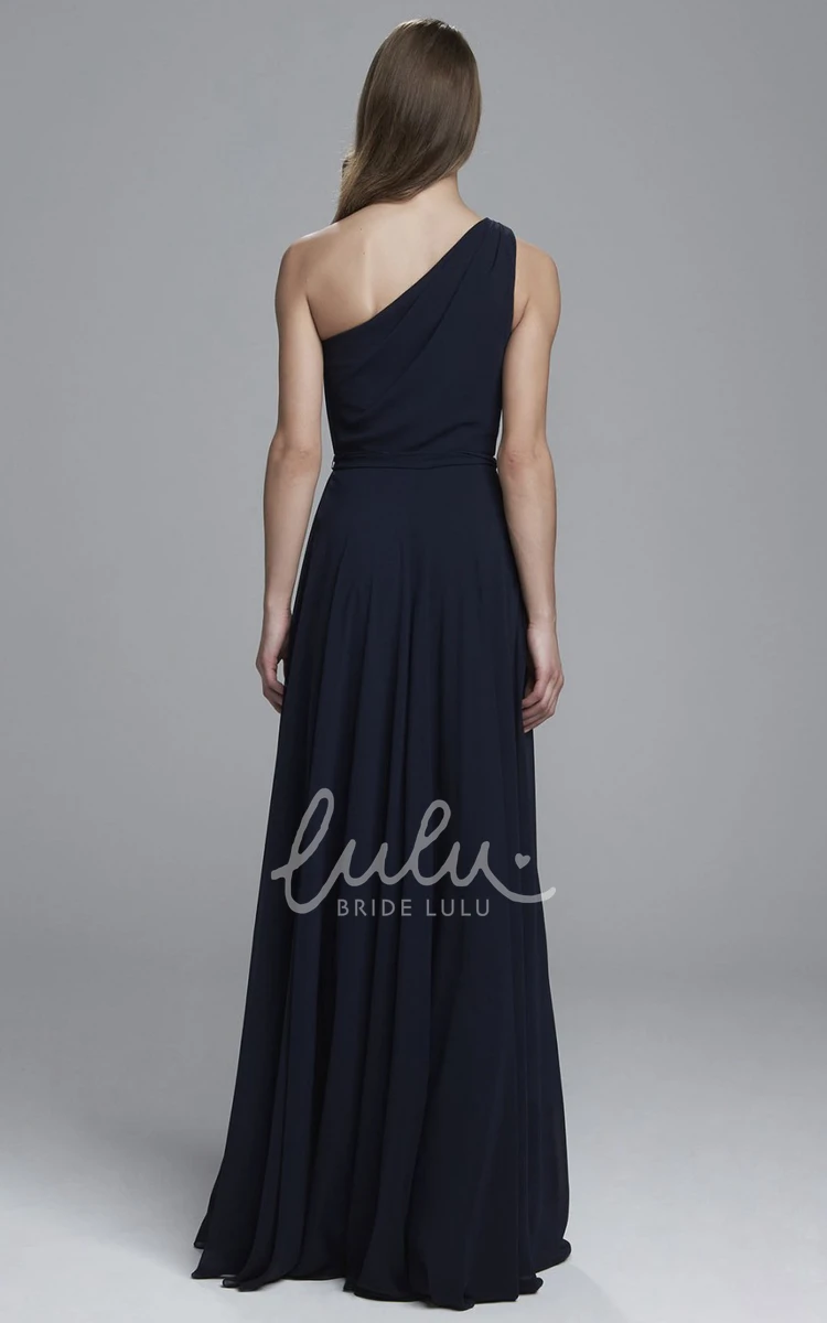 A-Line One-Shoulder Chiffon Bridesmaid Dress with Bowed Design and Sleeveless Cut