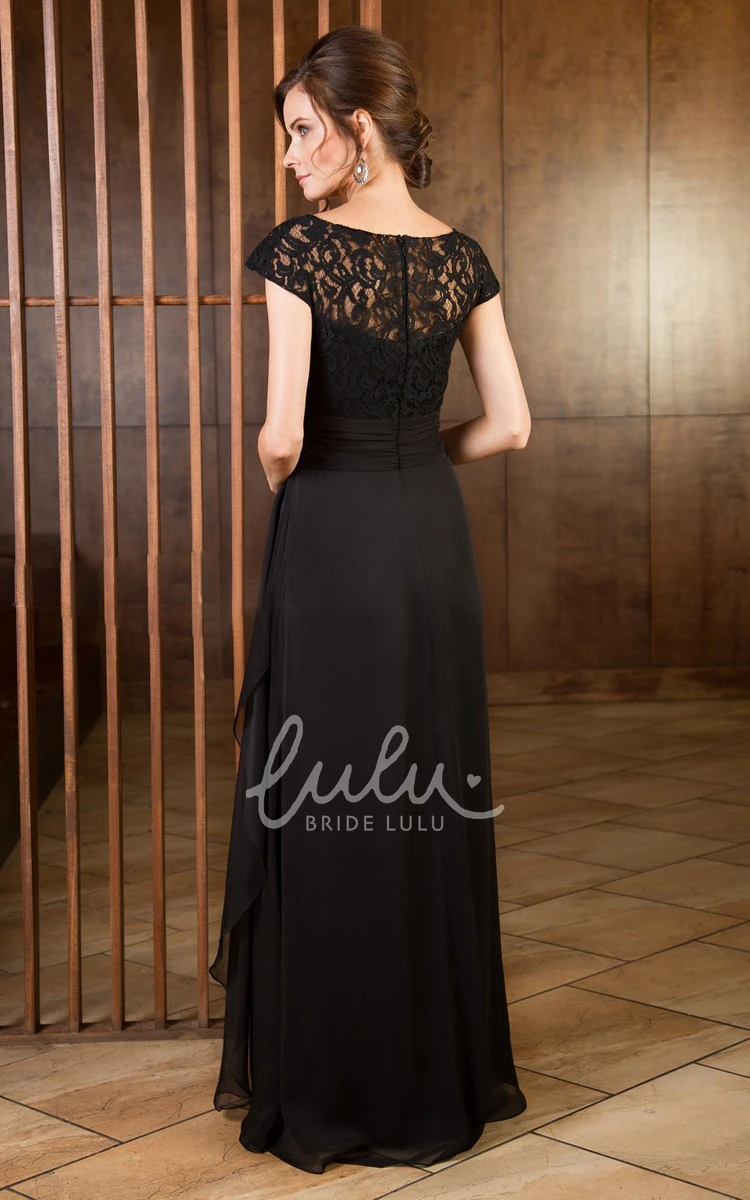 Lace Bodice Cap-Sleeved Mother Of The Bride Dress Long Ruffled Gown