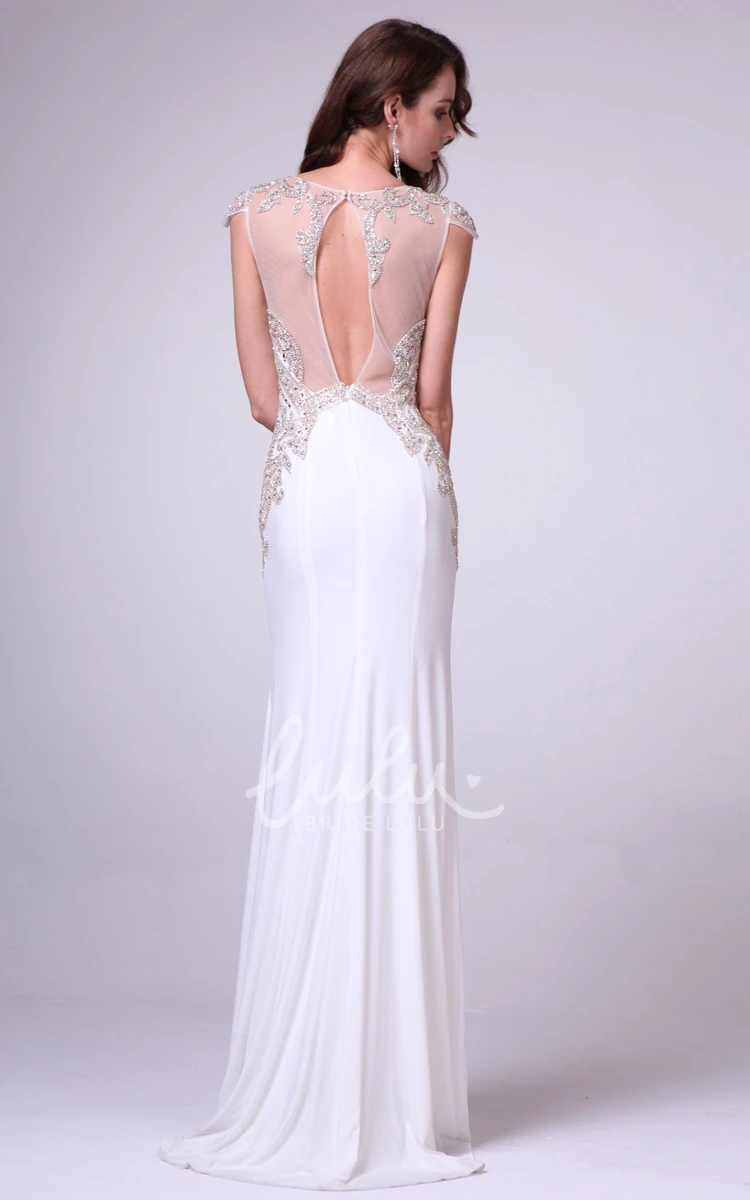 Sleeveless Sheath Jersey Illusion Formal Dress with Beading V-Neckline