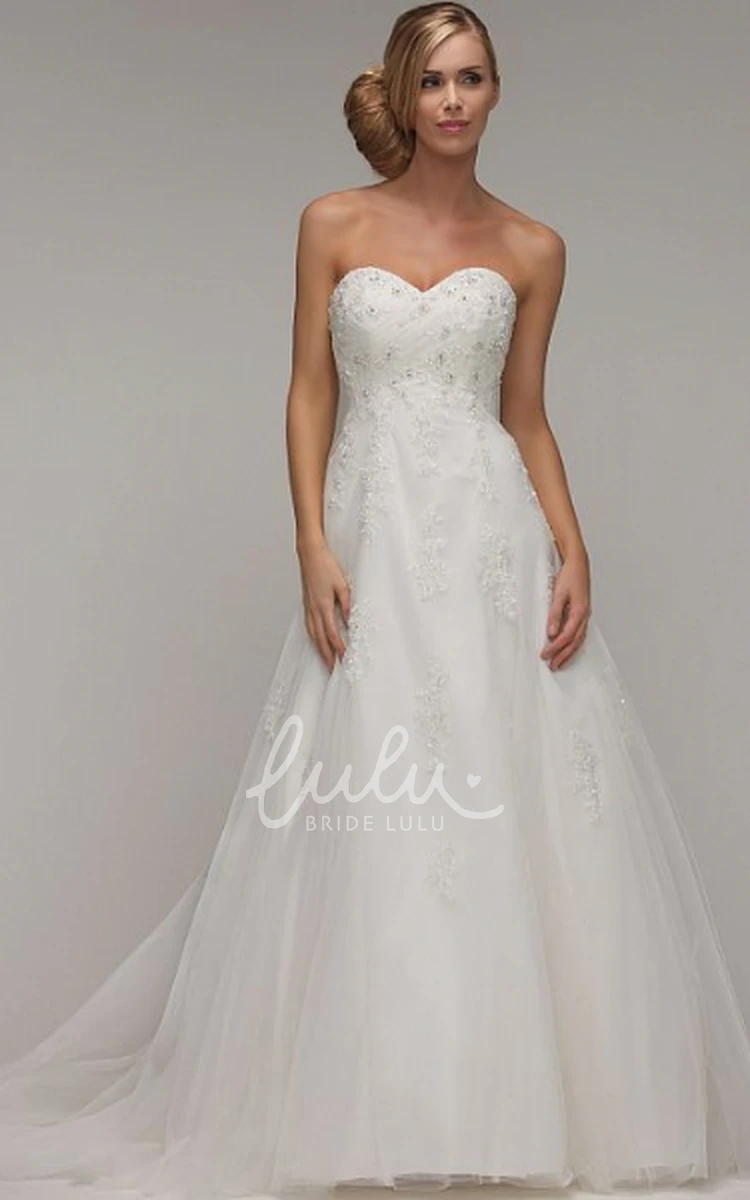 Beaded A-Line Sweetheart Tulle Wedding Dress with Criss-Cross and Lace-Up