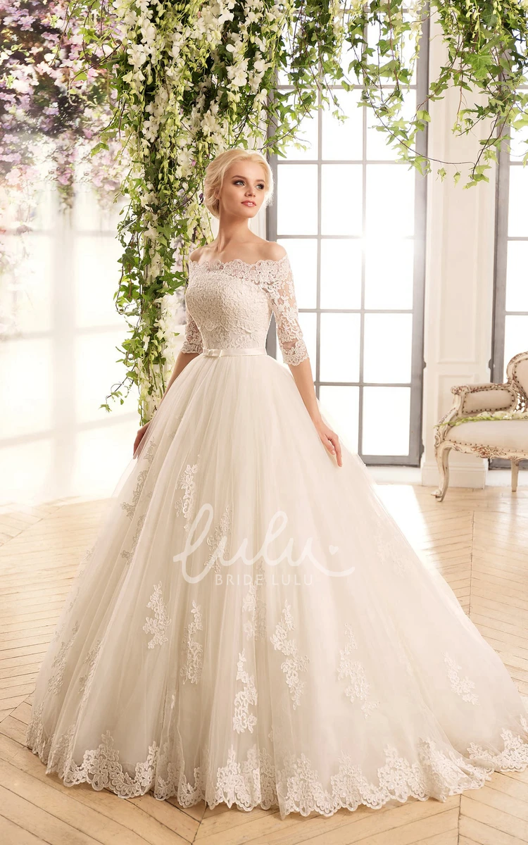 Off-Shoulder Lace Tulle A-Line Wedding Dress with Appliques