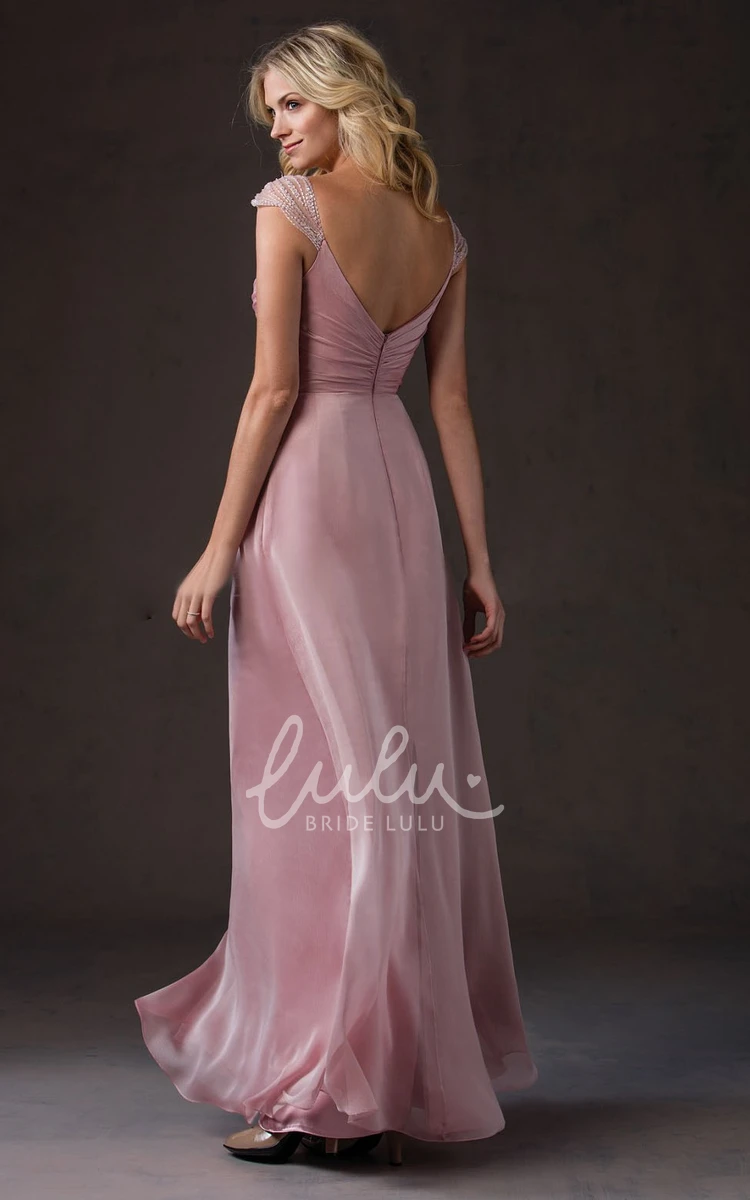 Cap-Sleeved V-Neck A-Line Ruched Bridesmaid Dress with V-Back Elegant Bridesmaid Dress 2024
