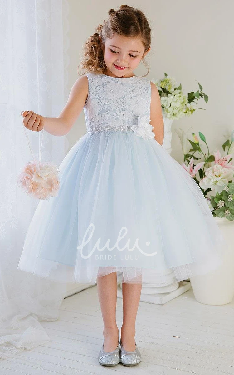 Tiered Tea-Length Tulle and Lace Flower Girl Dress Boho and Romantic