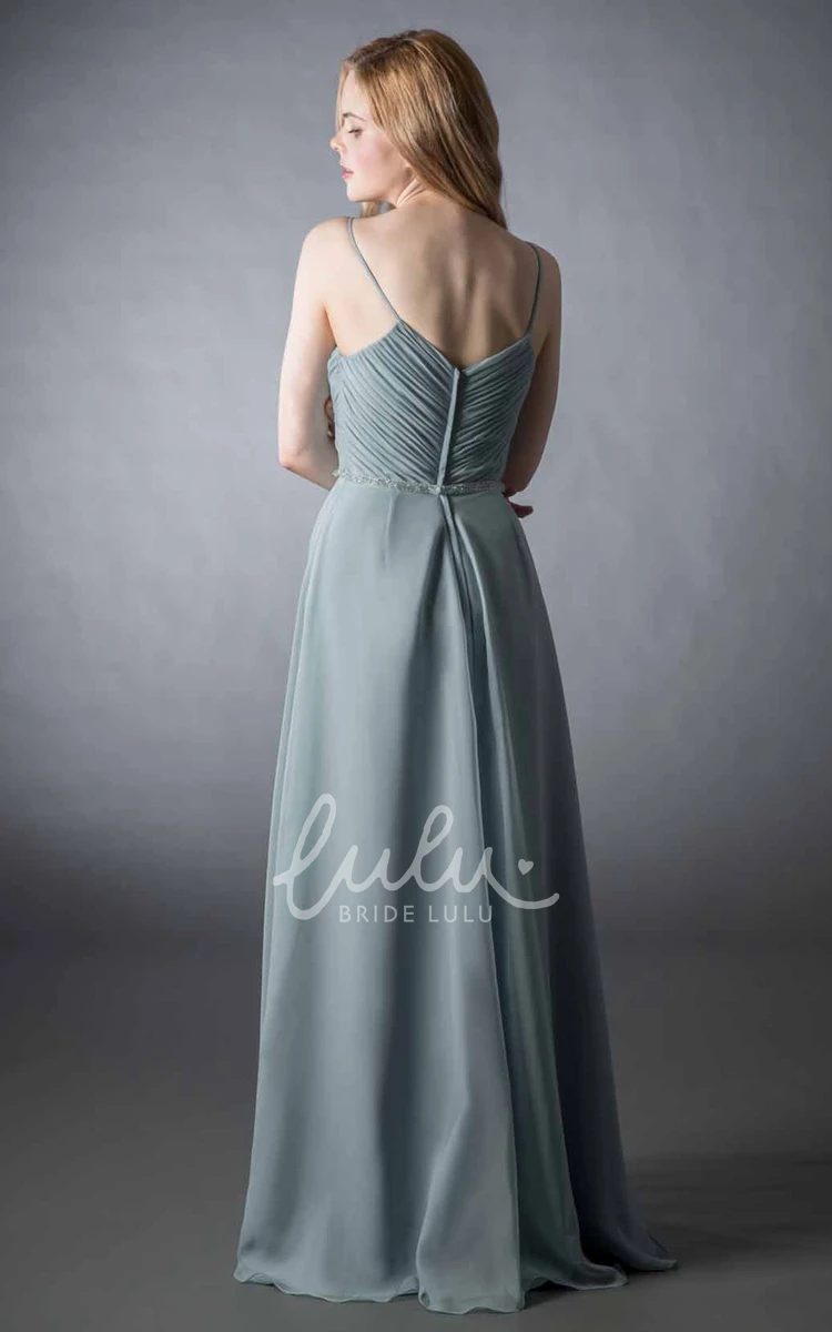 Long Sleeveless Spaghetti Sheath Chiffon Bridesmaid Dress Criss-Cross