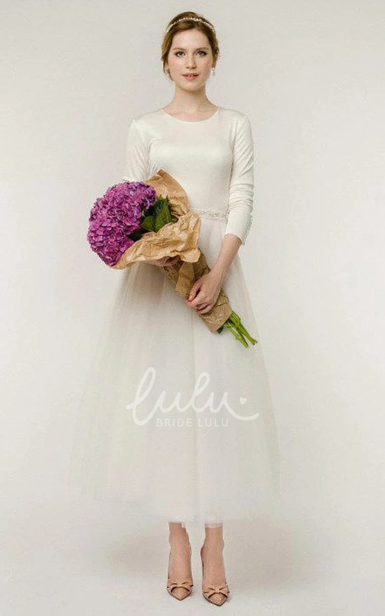 Tulle A-Line Long Sleeve Wedding Dress with Buttons