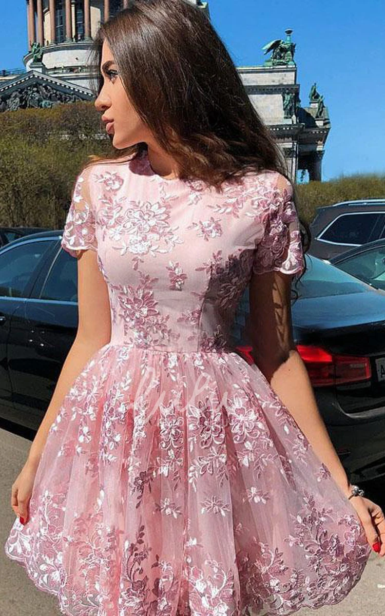 Adorable Lace A Line Homecoming Dress with V-neck and Appliques Unique Bridesmaid Dress