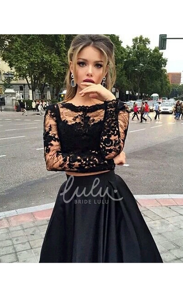 Satin Ball Gown Floor-Length Formal Dress with Long Sleeves