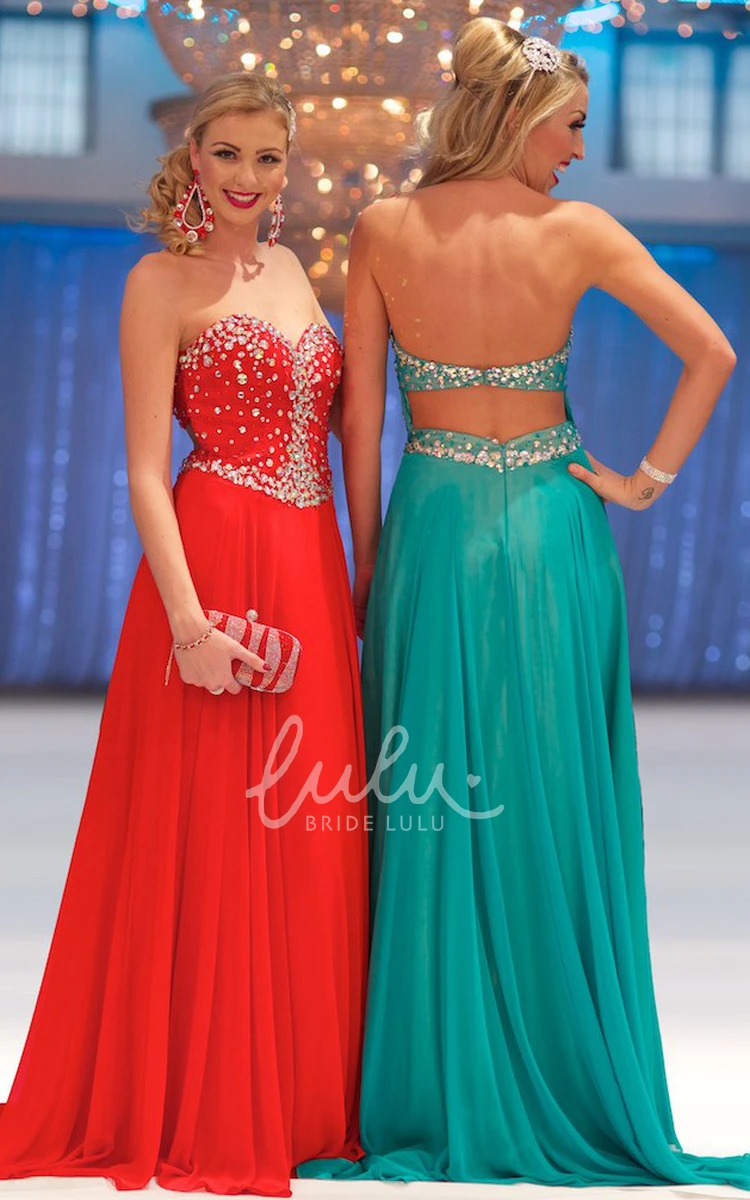 Maxi Chiffon Prom Dress with Pleats Sleeveless A-Line Dress with Beaded Details
