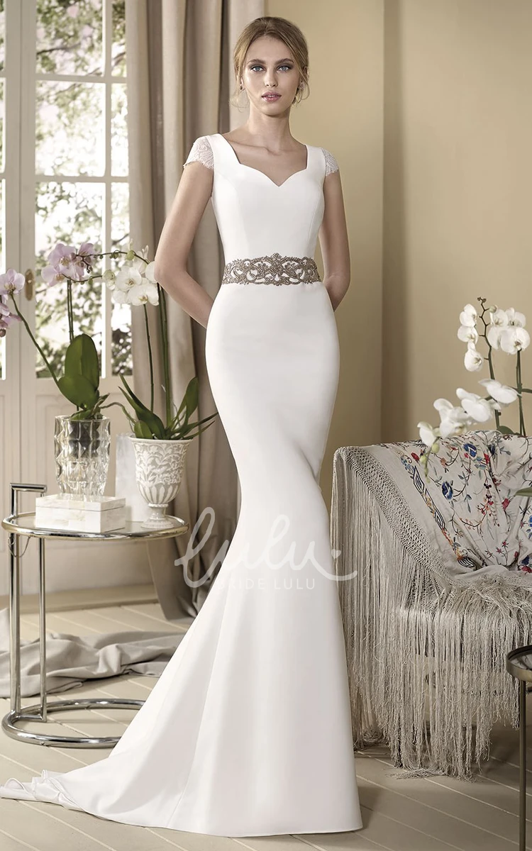 Jeweled V-Neck Wedding Dress Sleeveless Sheath Floor-Length