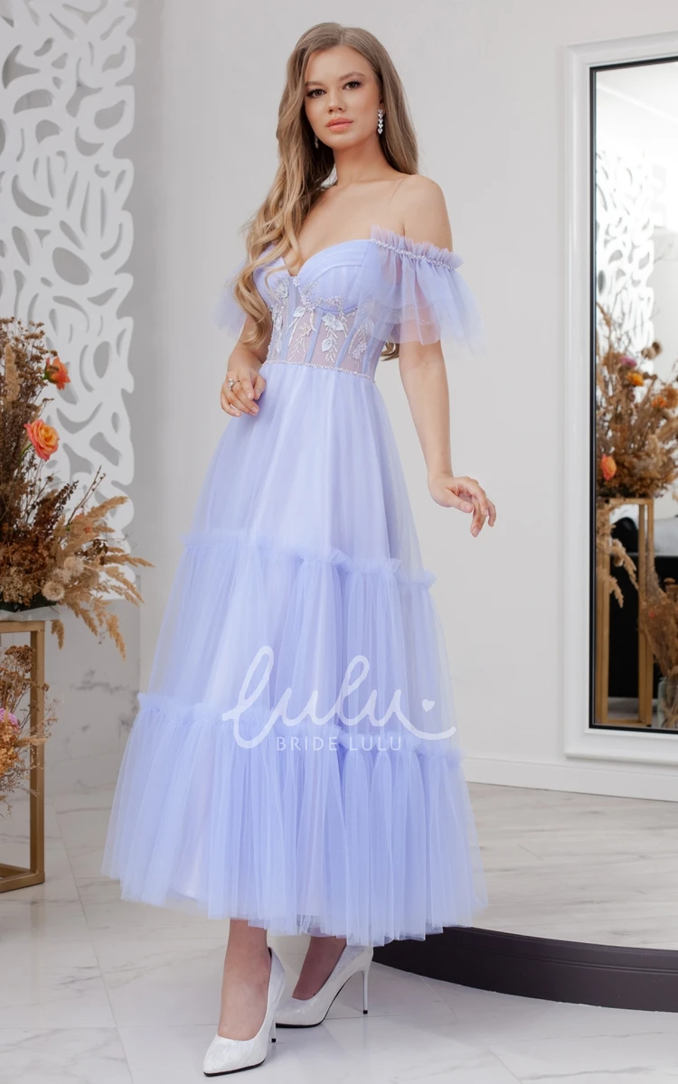 Off-the-shoulder A-Line Tulle Prom Dress with Elegance