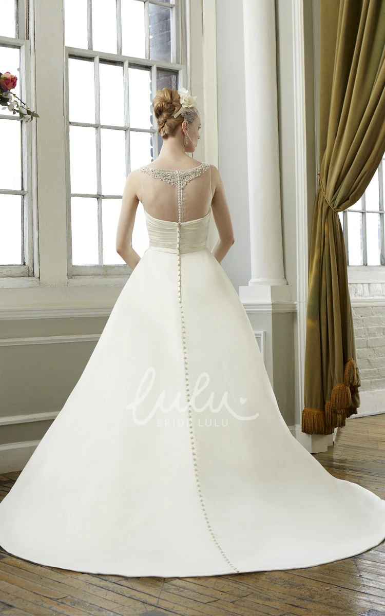 Satin&Tulle Scoop-Neck Ball Gown Wedding Dress With Beading Classy Bridal Gown