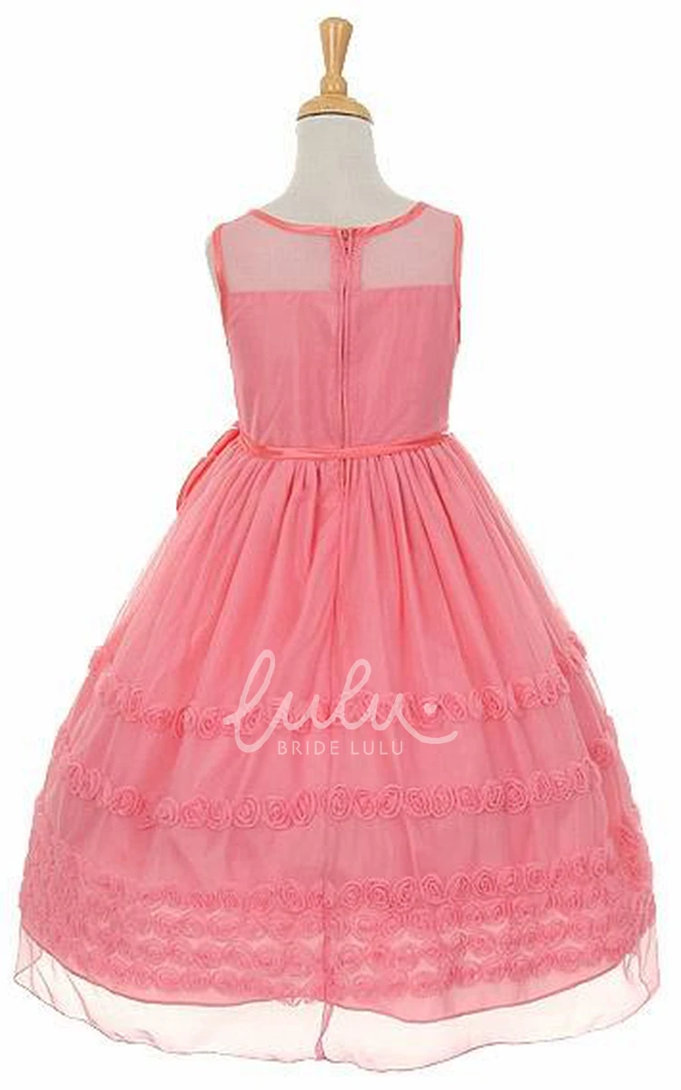 Floral Tiered Flower Girl Dress with Sash Tea-Length Embroidered 2024