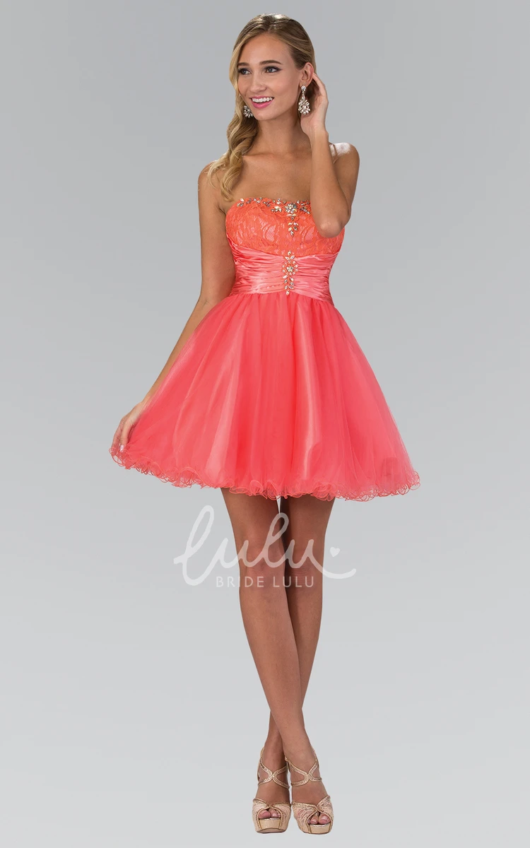 Lace Corset Back A-Line Prom Dress with Strapless Neckline