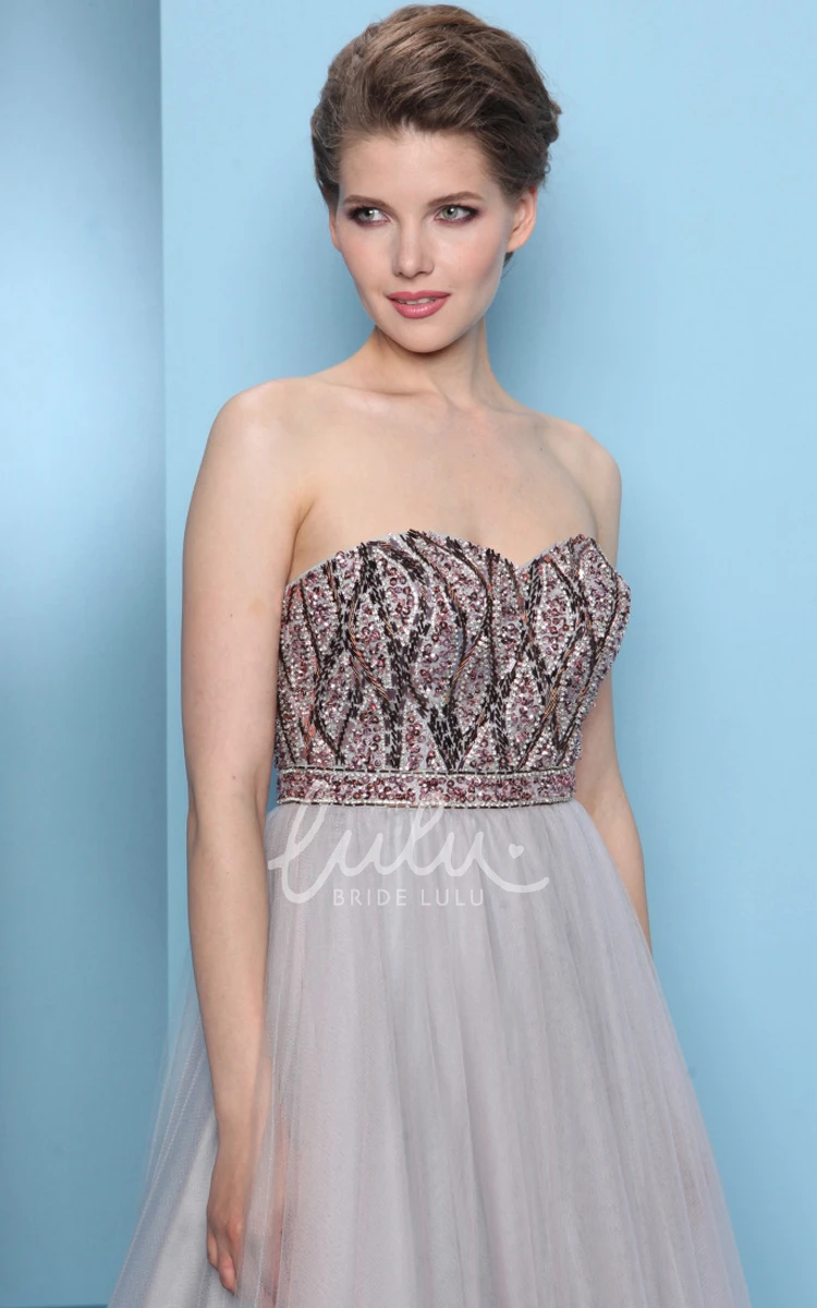 A-Line Tulle Prom Dress Sweetheart Sleeveless Floor-Length with Pleats