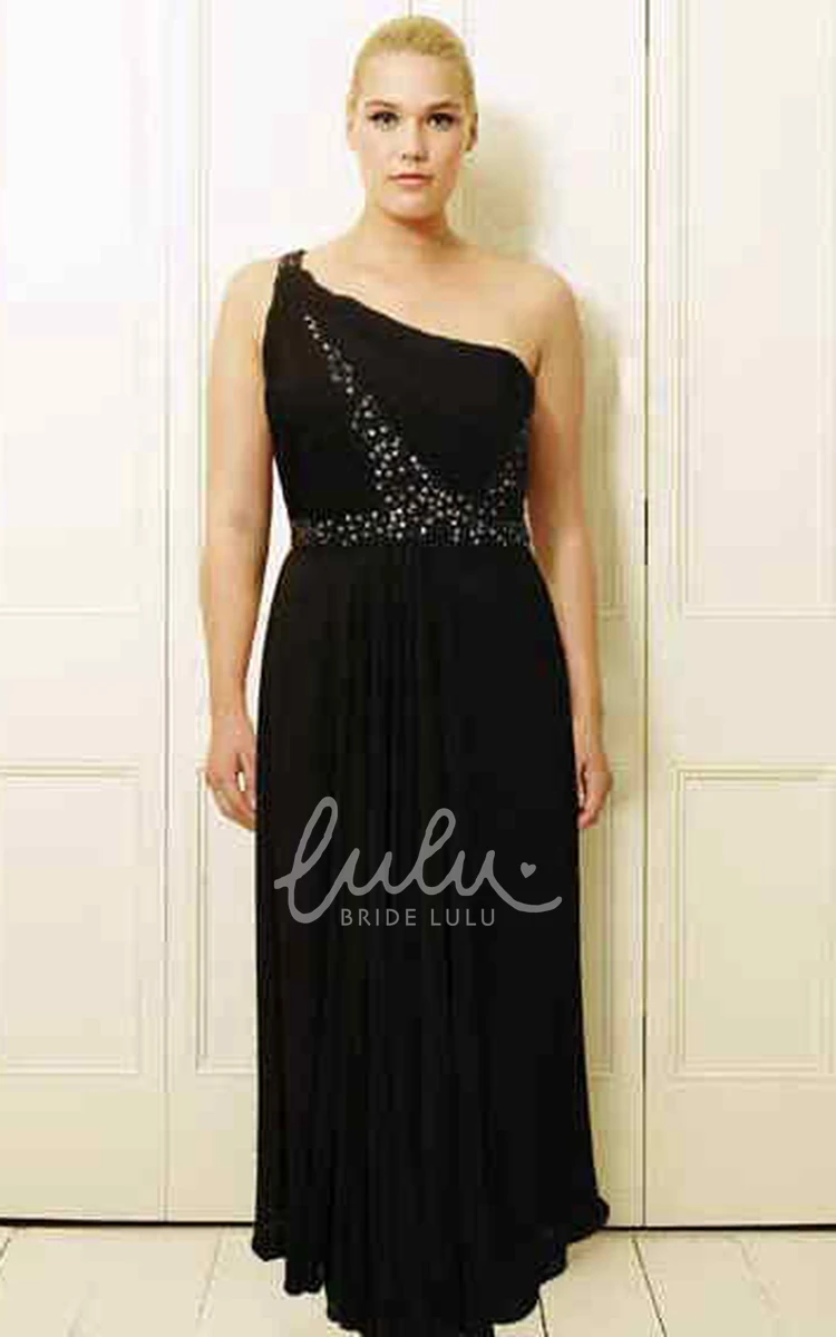 Pleated Beaded One-Shoulder Sleeveless Chiffon Plus Size Prom Dress