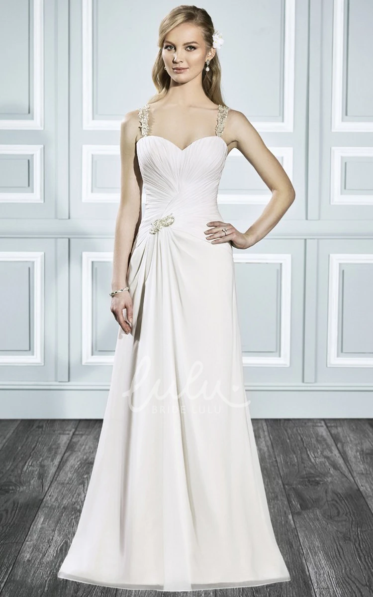 Beaded Criss-Cross Long Wedding Dress with Draping A-Line Style