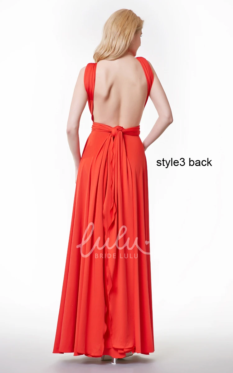 A-line Jersey Gown with Halter Neck & Pleated Convertible Sleeves Modern & Versatile