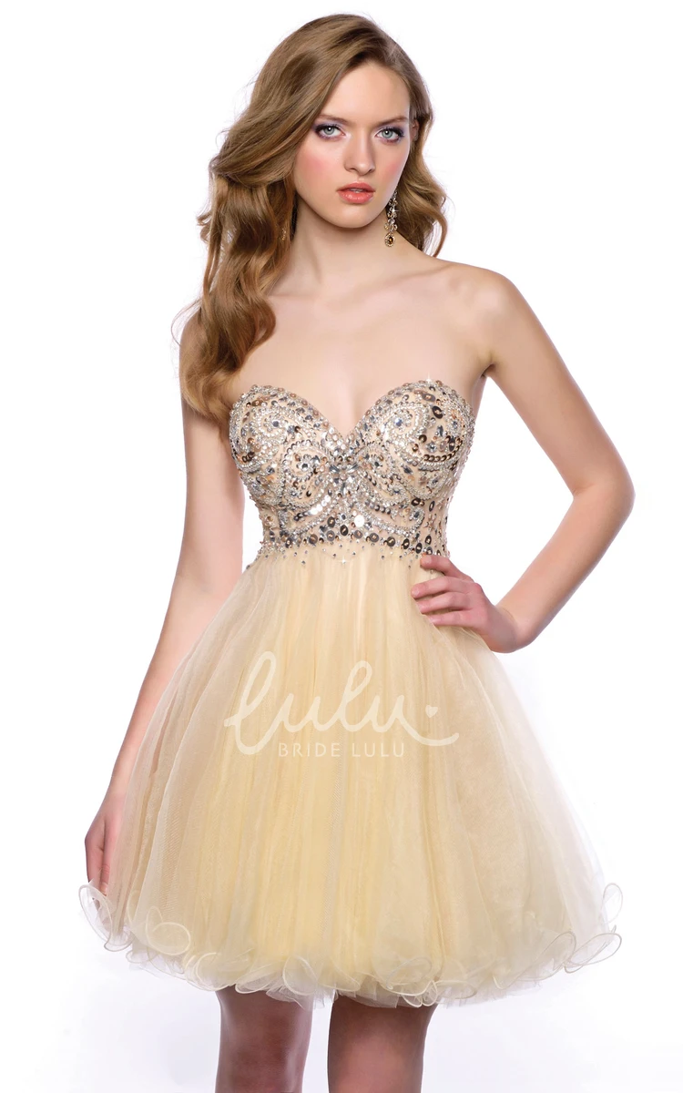 Crystal Embellished Sweetheart A-Line Tulle Short Homecoming Dress