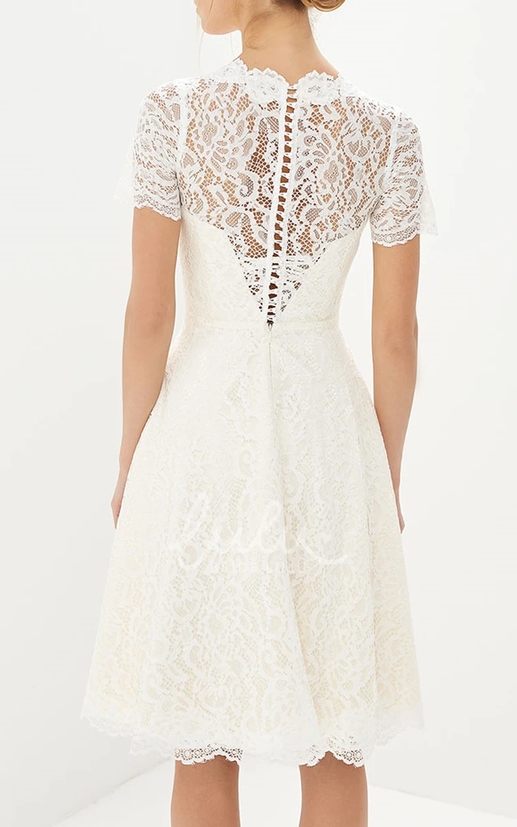 Knee Length Lace A Line Bridal Gown Elegant Jewel Neck Design