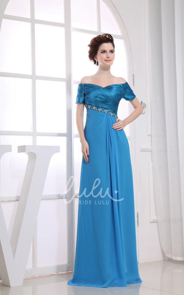 Beaded Off-The-Shoulder Maxi Formal Chiffon Dress