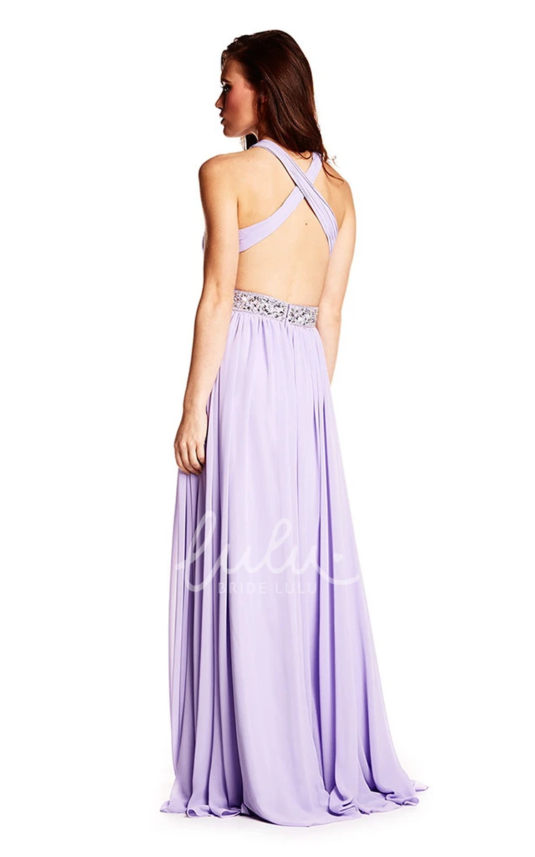 Ruched Halter Chiffon Prom Dress with Beading Straps and Sleeveless Design