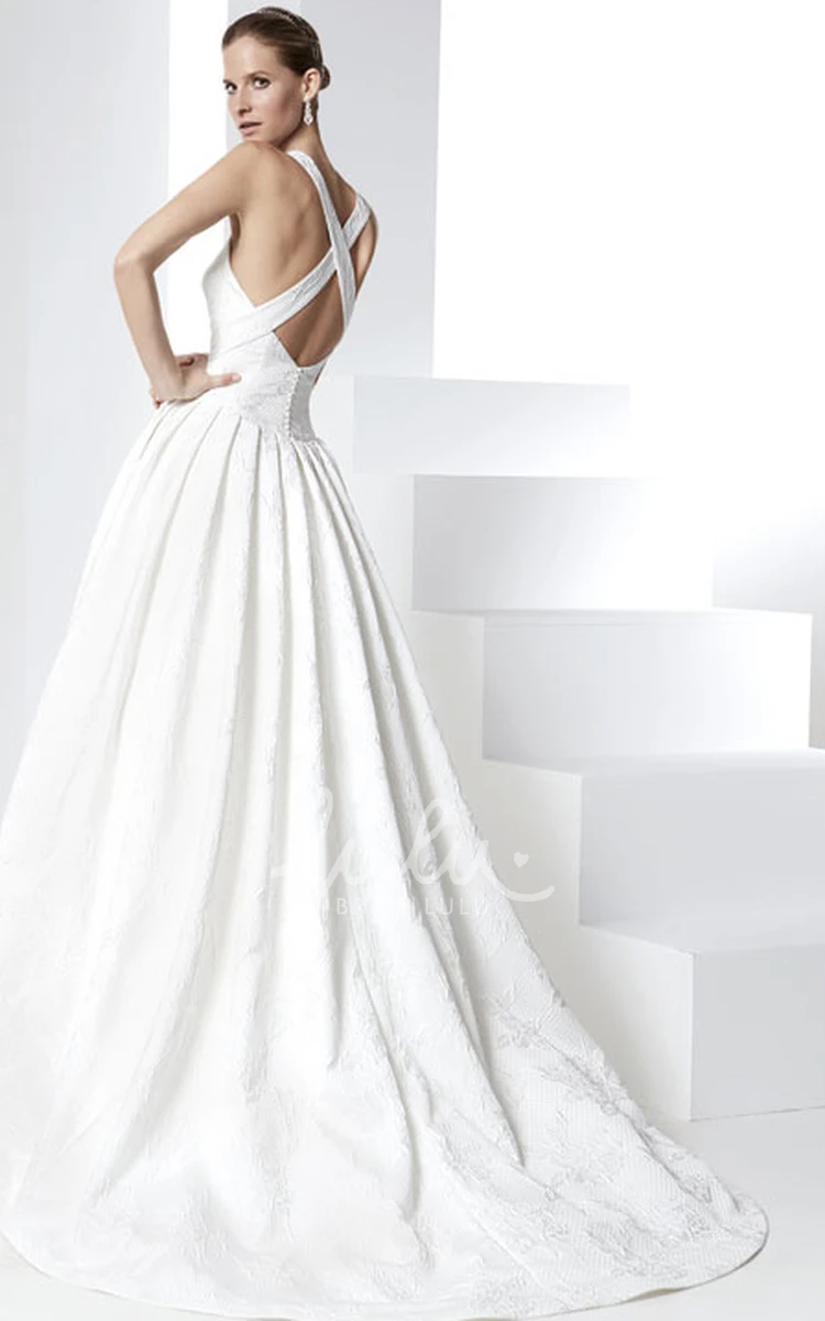 Lace Scoop Neck Wedding Dress with Straps and Sweep Train Romantic Bridal Gown