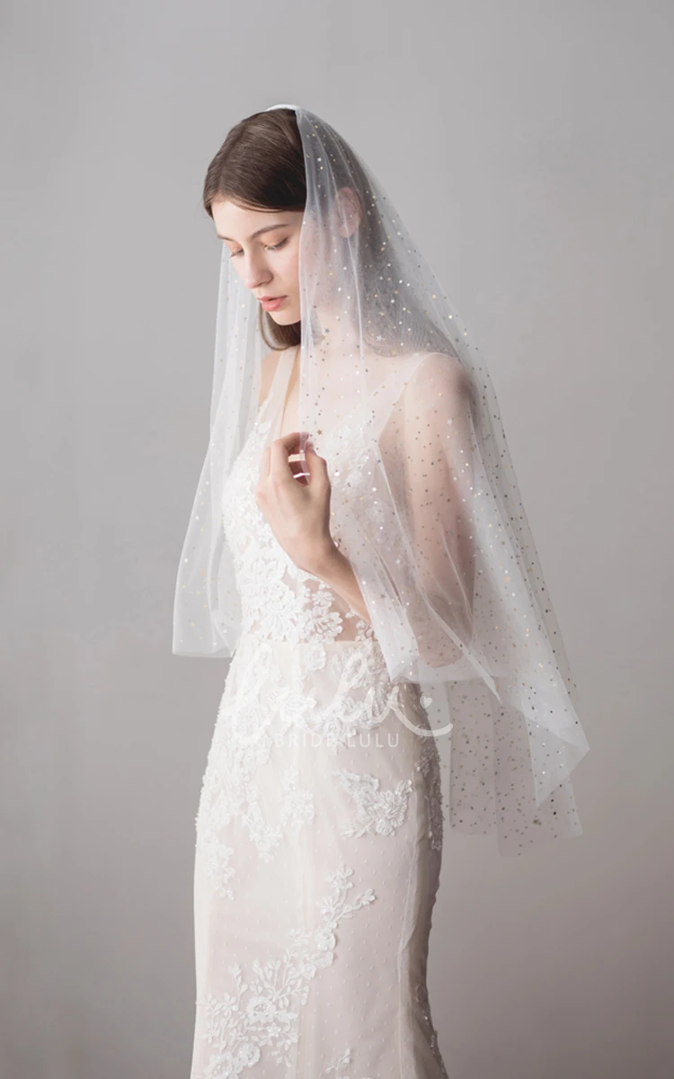 Korean Style Two Tier Fingertip Veil with Stars