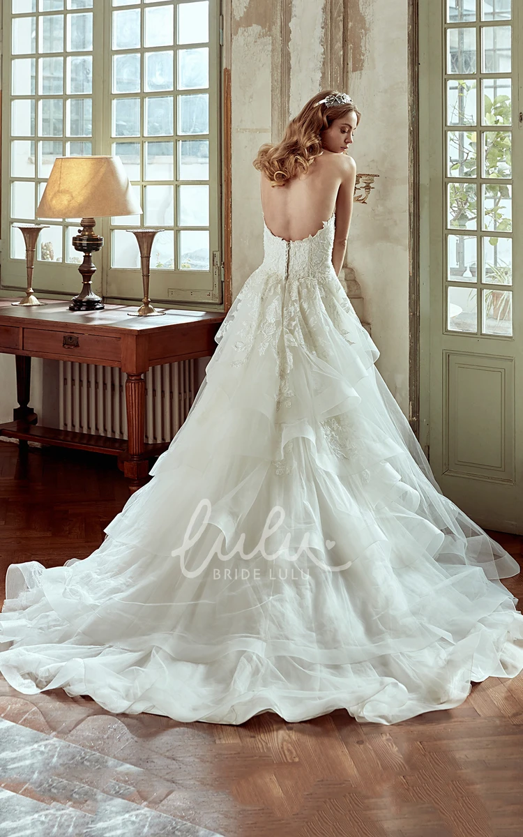 A-Line Lace Embroidered Bodice Wedding Dress with Multi-layer Tulle Skirt Classy Bridal Dress