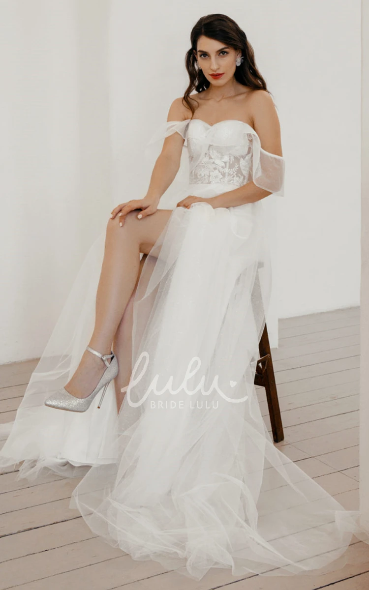 Split Front A-Line Wedding Dress Simple Sweetheart Sweep Train