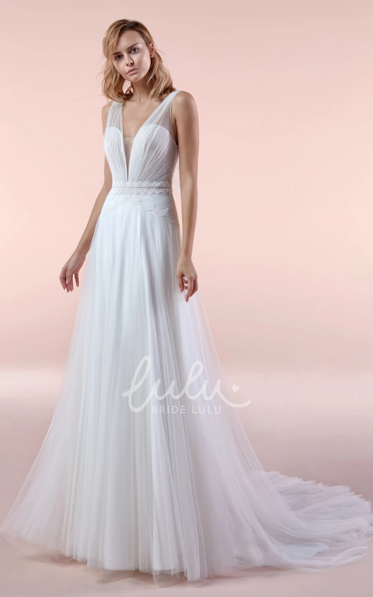 Cap Sleeve V-neck Tulle Bridal Gown Unique