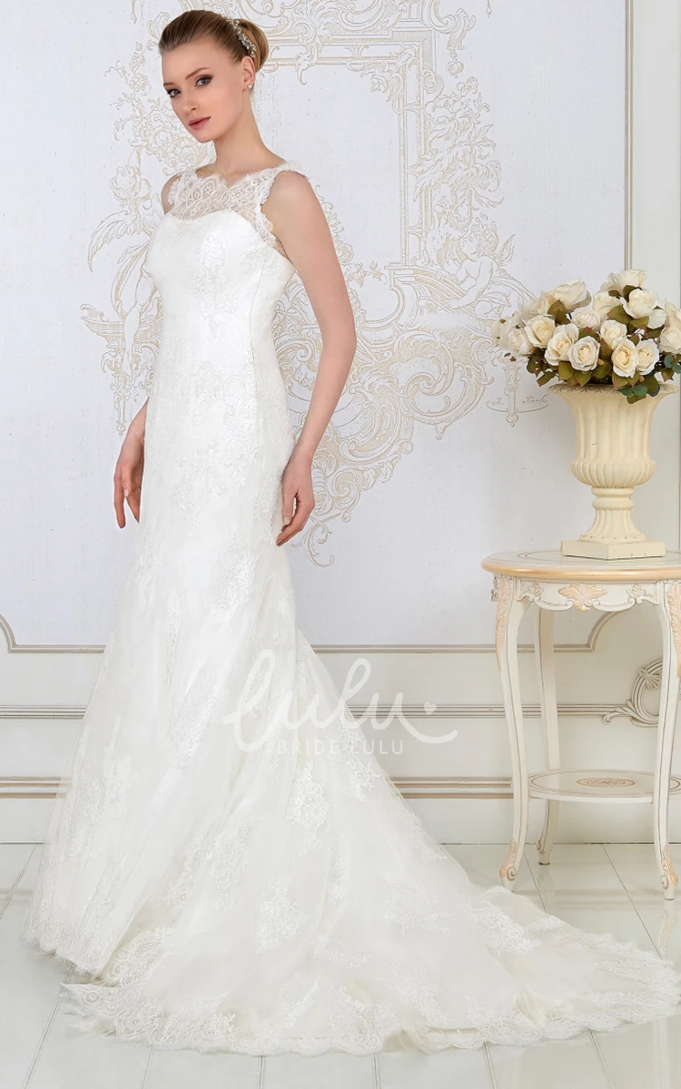 Sleeveless Lace Trumpet Wedding Dress with Bateau Neckline
