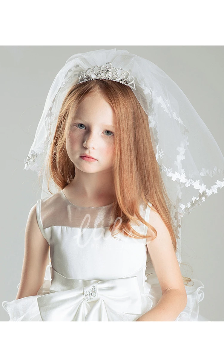 Crown Multi-layer Lace Bottom Tulle Veil for Flower Girls Bridesmaid Dress Accessories