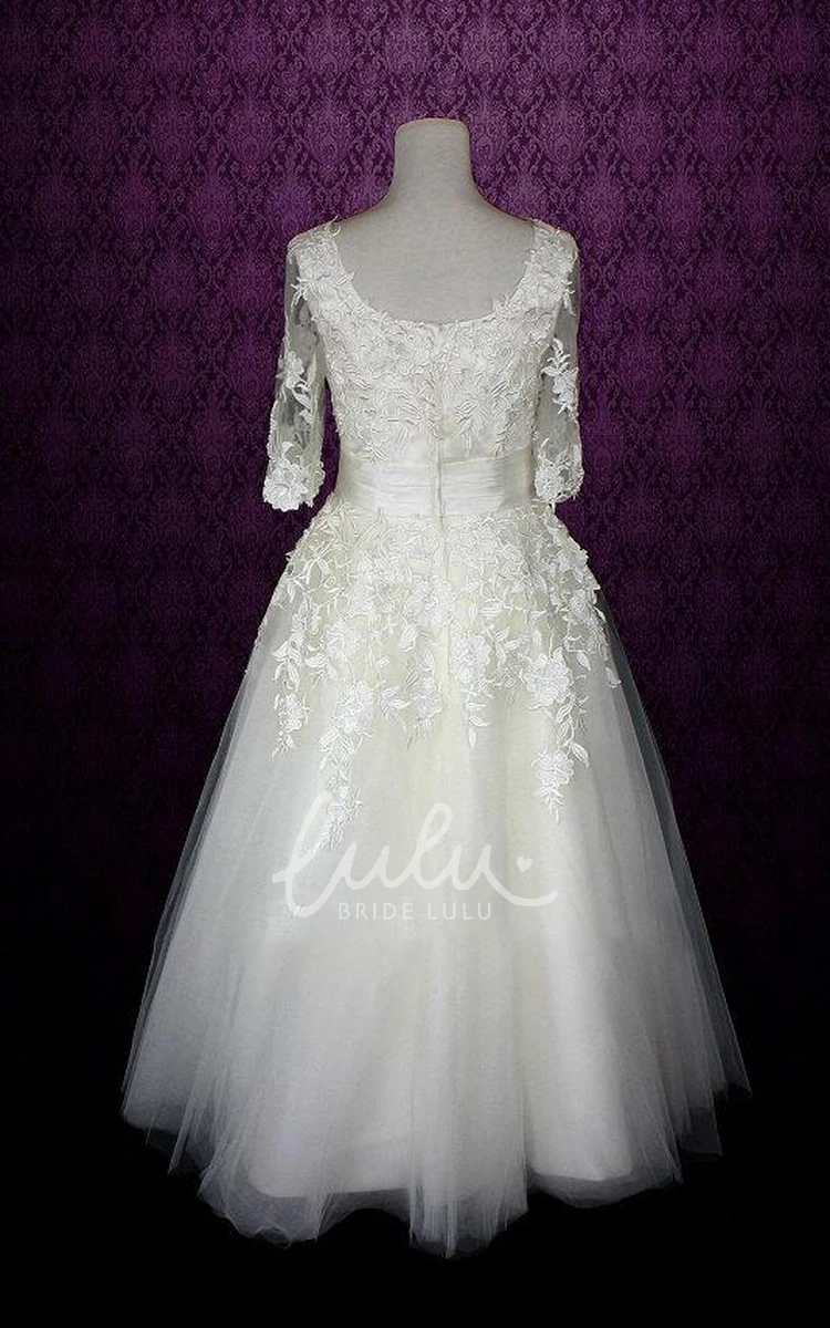 V-Neck Tulle Wedding Dress with Half Sleeves and Low-V Back