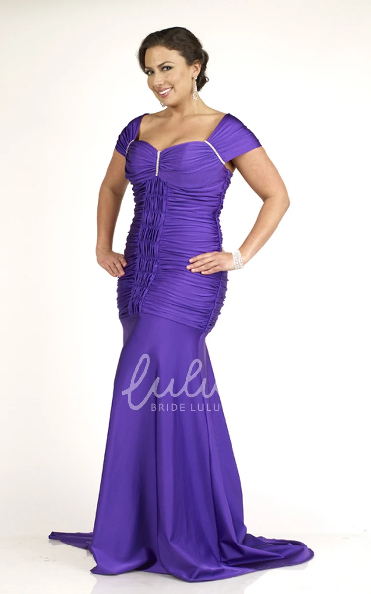 Satin Mermaid Floor-length Formal Dress with Cap Sleeves and Ruching