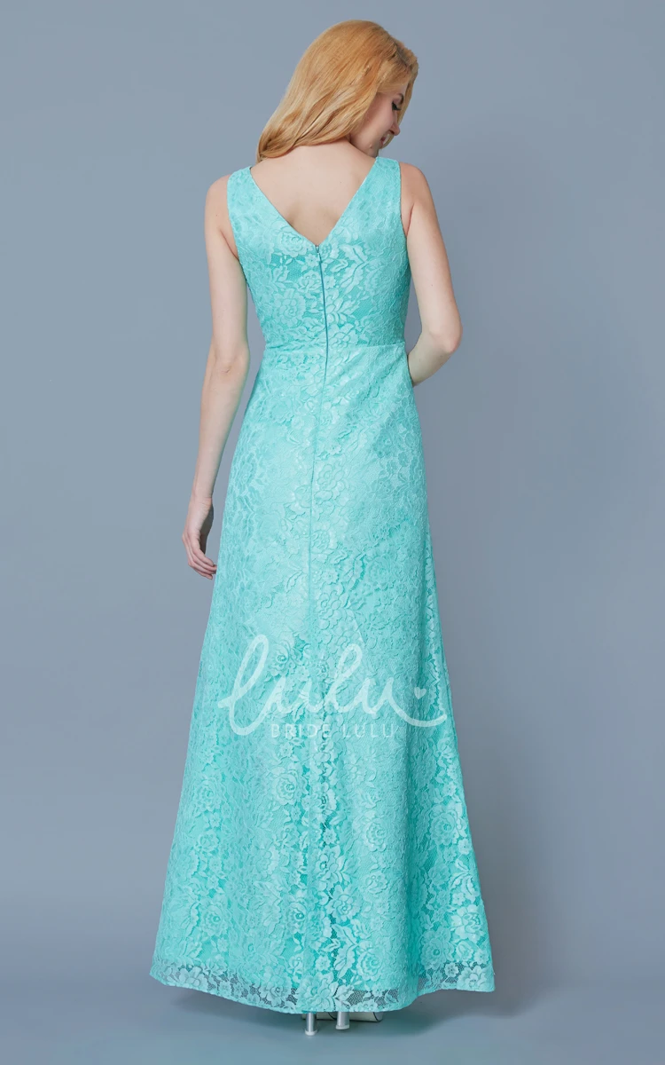 Long Formal Lace Dress with Exquisite V-Neck for Women