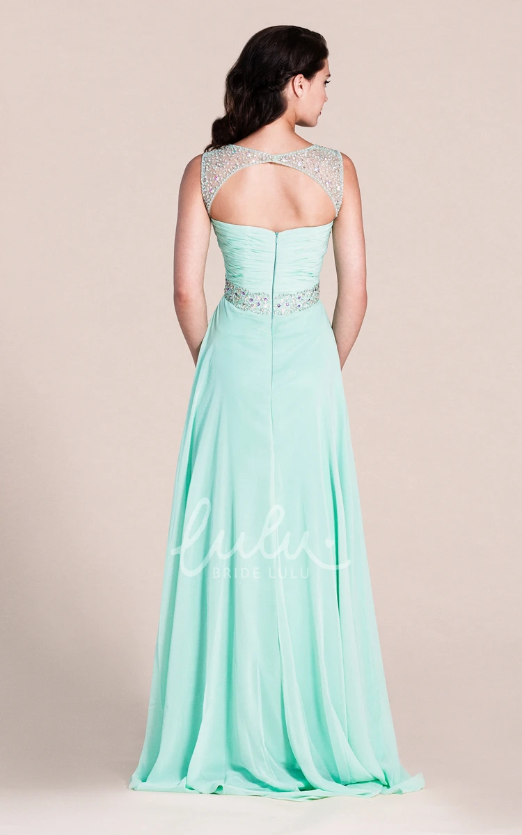 Sleeveless Chiffon Formal Dress with Beaded Straps and Waistline